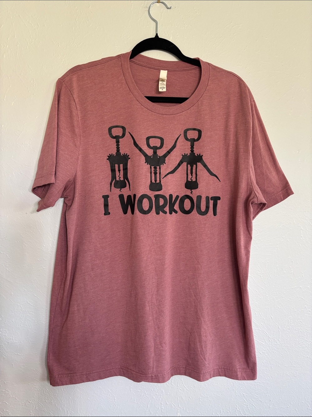 Bella Canvas Mauve Graphic Tee “I Workout” Wine Openers